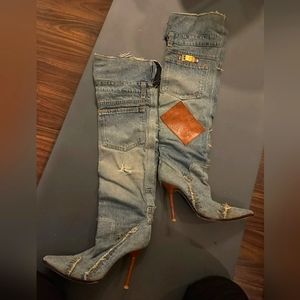 Docle & Gabbana Vintage Over the Knee Patchwork Denim Boots